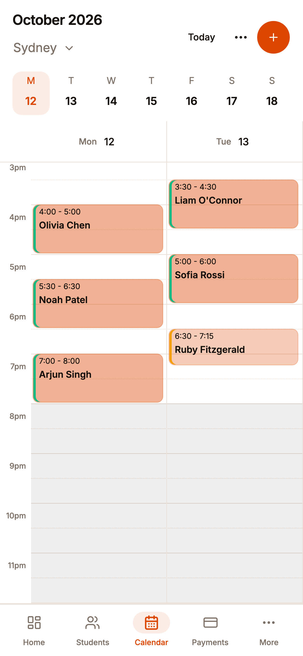 Clastor calendar on a phone